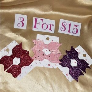 3Pairs X $15 glittery bows hair clips , 11 colors
